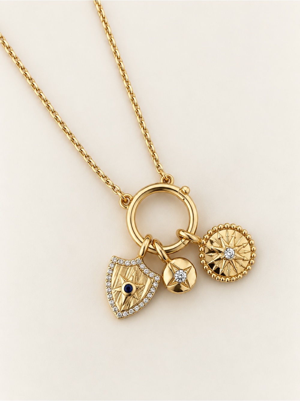 14K Gold Plated Removable Charm Necklace Zircon Talisman Celestial Jewelry